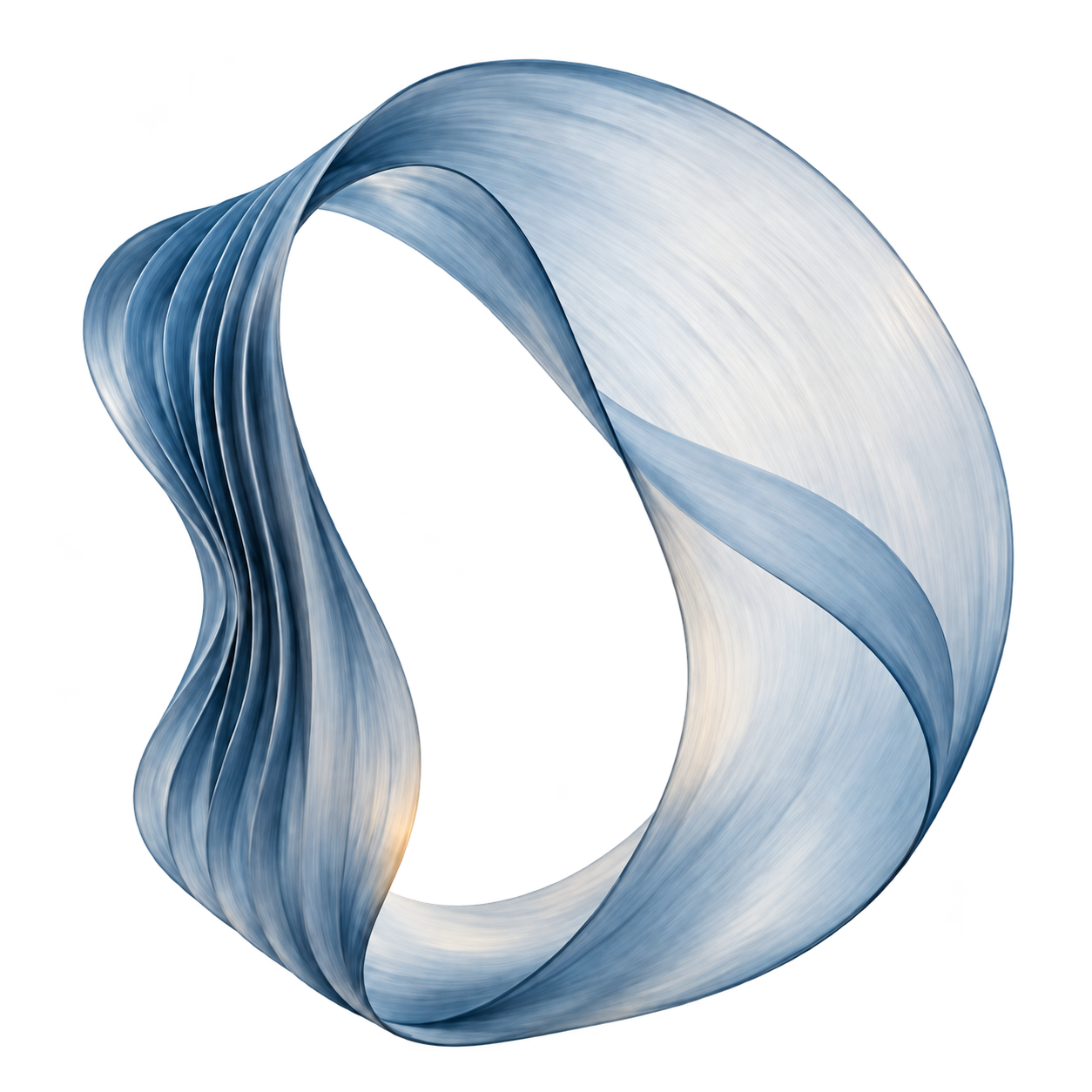 Abstract blue ribbon folding into an open loop